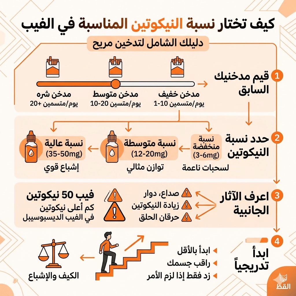كم نيكوتين في الفيب الديسبوسيبل؟ دليلك لاختيار نسبة النيكوتين المناسبة في الديسبوزابل (20Mg مقابل 50Mg) | فيب مصر - Elkot Store كيف تختار نسبة النيكوتين المناسبة في الفيب