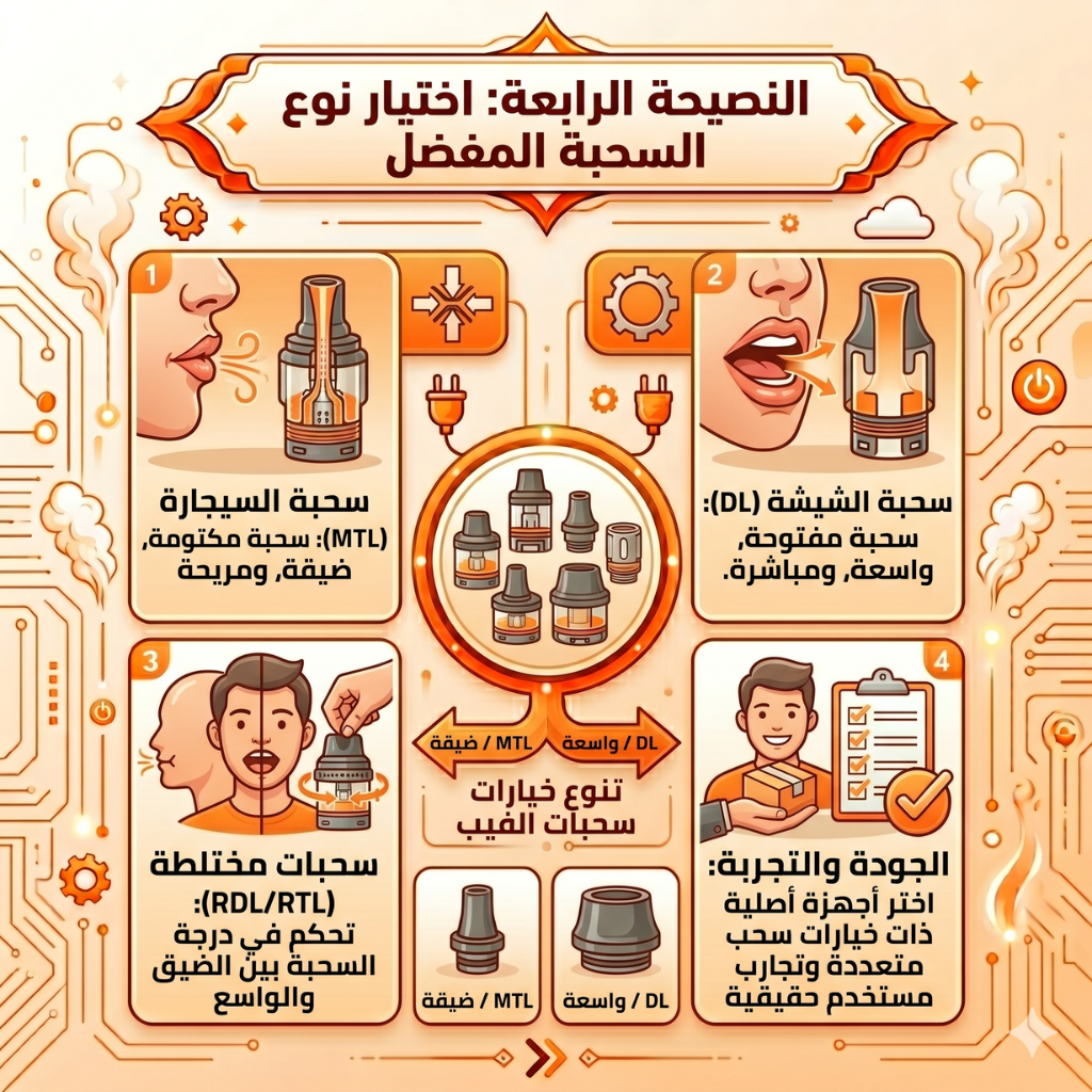 كيف تعرف انك تحتاج إلى تغيير البود | 5 نصائح لعمل Upgrade لجهاز بود جديد | فيب مصر - Elkot Store النصيحة الرابعة: اختيار نوع السحبة المفضل