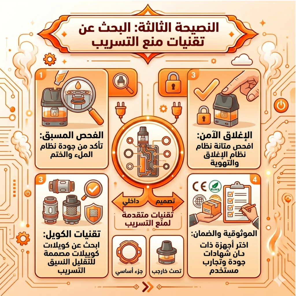 كيف تعرف انك تحتاج إلى تغيير البود | 5 نصائح لعمل Upgrade لجهاز بود جديد | فيب مصر - Elkot Store النصيحة الثالثة: البحث عن تقنيات منع التسريب