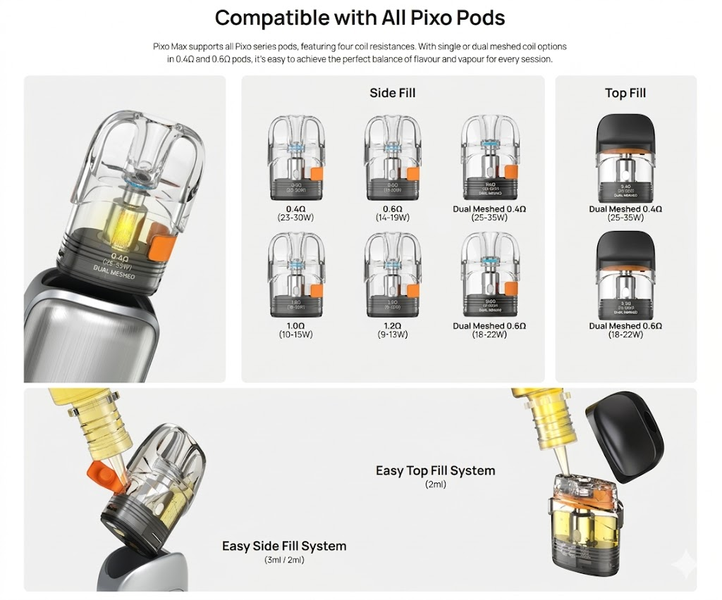 اسبير بيكسو ماكس : مراجعة مواصفات و سعر بود Aspire Pixo Max 2026 | فيب مصر - Elkot Store مواصفات البودات المتوافقة والسعة